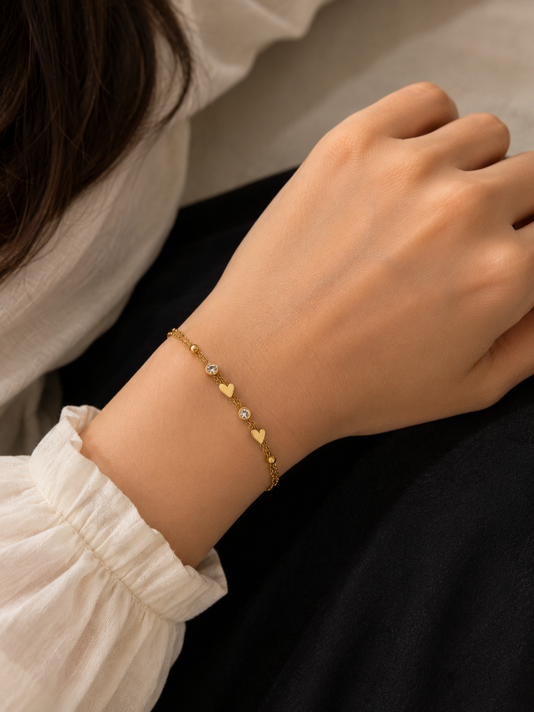 Double layer heart bracelet